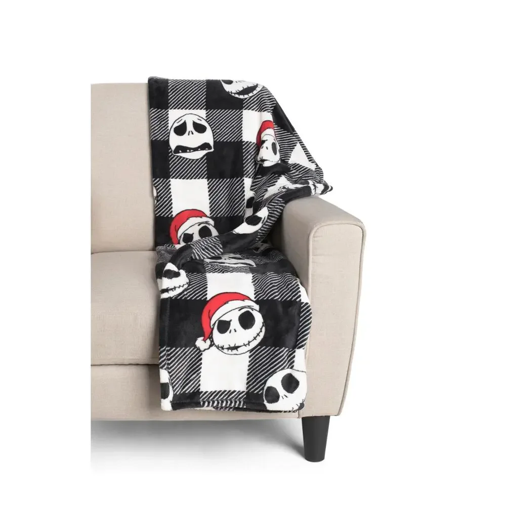 Disney Nightmare Before Christmas Santa Jack Skellington Heads Throw Blanket NEW